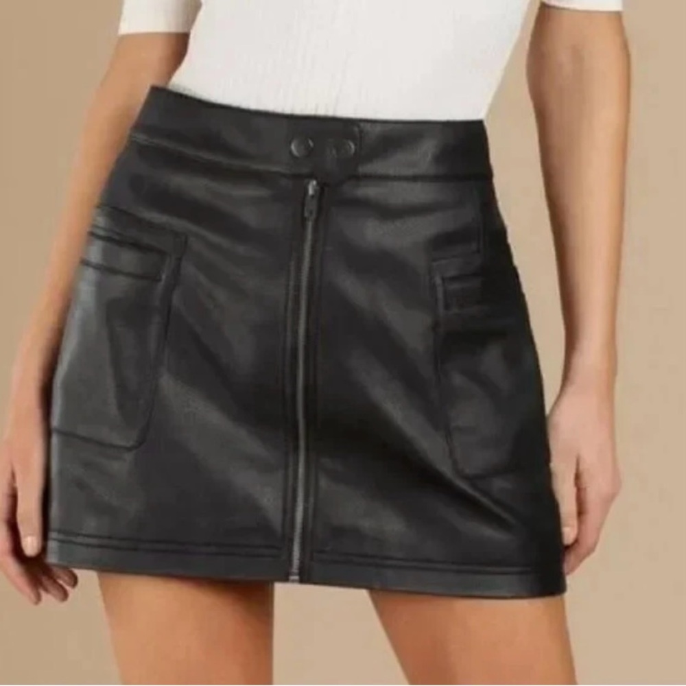 Free People Women's Faux Leather Mini Skirt Black High Rise A Line - Size 4
